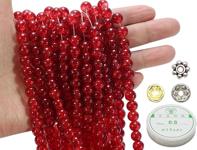 450pcs Maroon Crackle Glass Beads Handcrafted Round Lampwork Smooth Loose Beads for Bracelet & DIY Jewelry Making 8mm