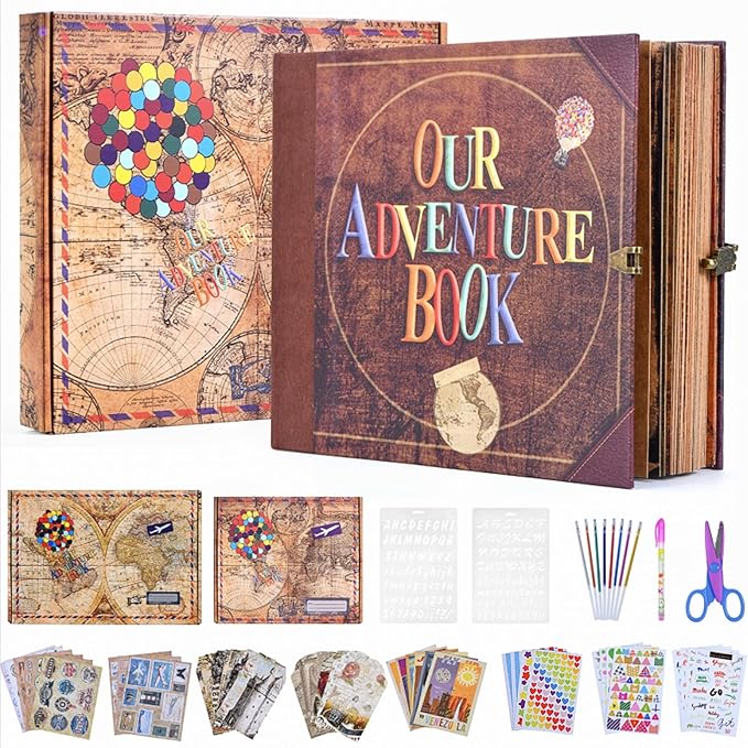 Adventure Book 148-Page DIY Handmade Scrapbook Kit - Embossed Leather Cover - Gift Boxed with Full DIY Accessories for Couples, Weddings, Anniversaries & More for Life’s Greatest Adventures
