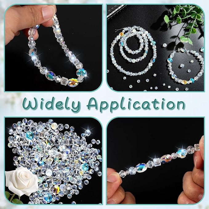 1272pcs glass beads for jewelry making, assorted crystal beads with loose beads for bracelet earring necklace suncatchers diy crafts jewelry making, ab color