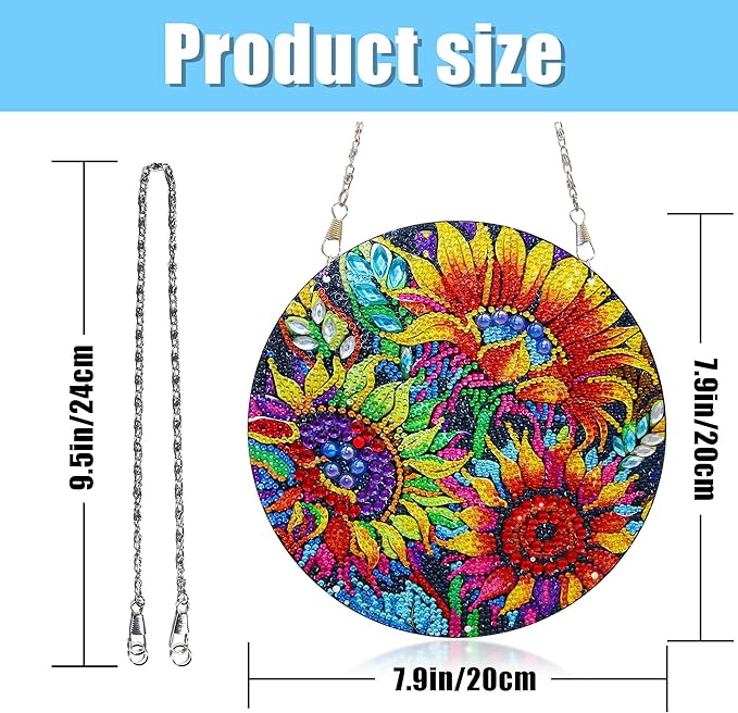 Sunflower Diamond Art Kits for Adult Beginner DIY Diamond Painting Hanging Window Pendant Ornament for Home Decoration Gem Art Gift (Sunflower)