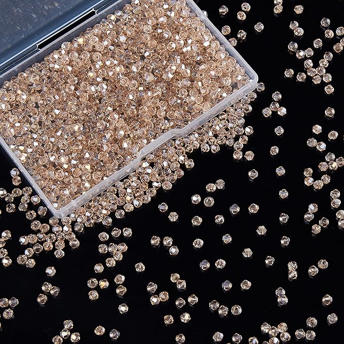 laopottbeads 1200pcs 3mm bicone crystal glass beads for jewelry making, sparkling mini beads for suncatchers, diy bracelets & craft projects (champagne silver)