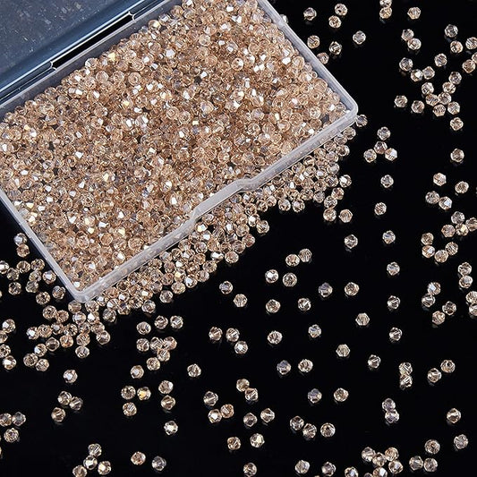laopottbeads 1200pcs 3mm bicone crystal glass beads for jewelry making, sparkling mini beads for suncatchers, diy bracelets & craft projects (champagne silver)