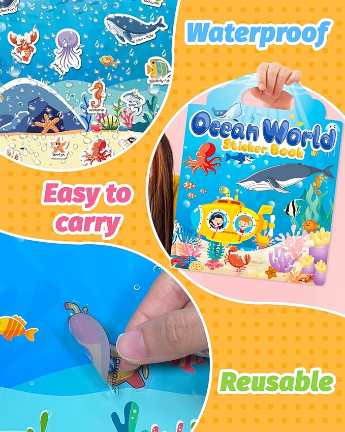 walenced reusable sticker book for toddlers, stickers for kids, toddler craft activities, toddler travel toys ages 3 and up boy girl birthday gifts