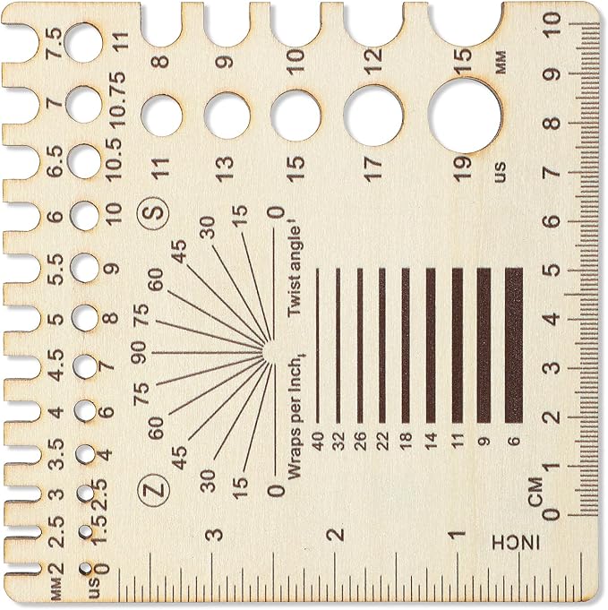 XLIUAX Wooden Rulers, Crochet Stitch Counter Spinner Yarn Measure Needle Gauge Swatch Ruler for Knitting Crochet Gauge Measuring Tool Poplar Square Measuring Tool Multi-Size Holes for Needles (C)