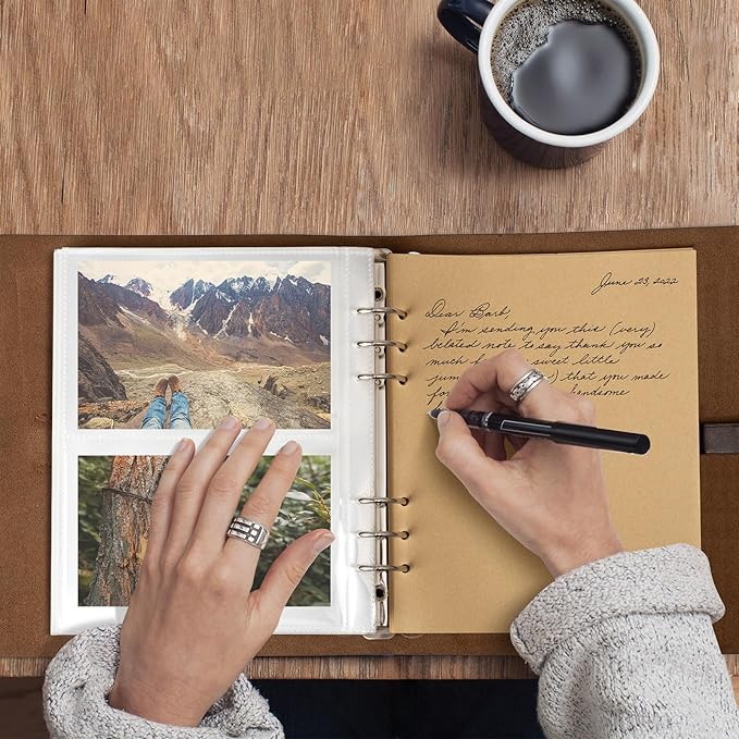 Photo Album 4x6 200 Photos, Genuine Leather Photo Albums with Writing Space with 30 Writing Paper, Travel Family Wedding Kids Graduation Ultrasound Baby Picture Album Scrapbook Photo Album（Flower）