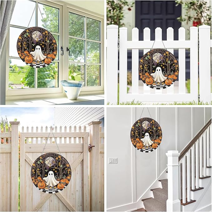 Reofrey Hanging Diamond Art Kits for Adults - 8x8 Inch Halloween Ghost Acrylic Board Double Sided Pattern Diamond Art Suncatcher Pendant, Crystal Art for Wall or Window Decoration Handmade Gift