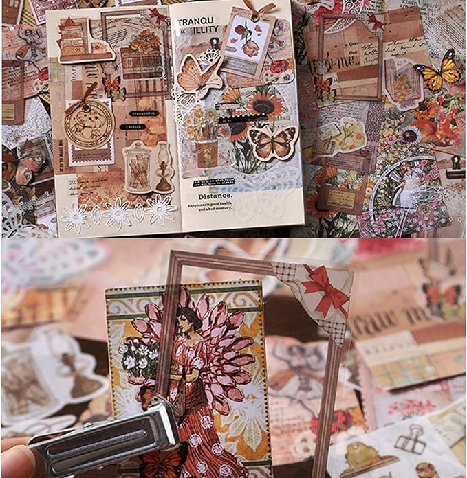 Esweny 100 PCS Vintage Ephemera Pack Journaling Scrapbooking Supplies Scrapbook Sticker Paper Kit for Junk Journal Planners Collage Craft Notebooks Decoupage Album (Sunflower)