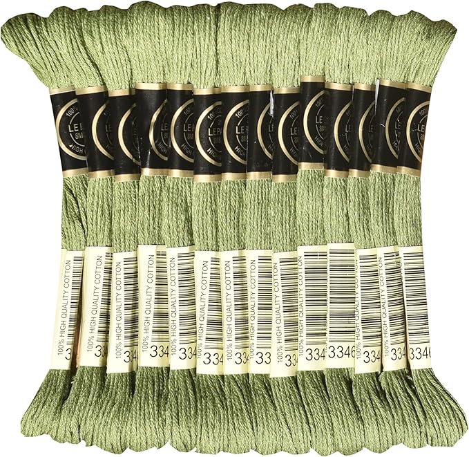 LE PAON Embroidery Floss, 14-Pack Six Strands 100% Long Staple Cotton Embroidery Thread, 8.7-Yard，Color Number：3346,Hunter Green