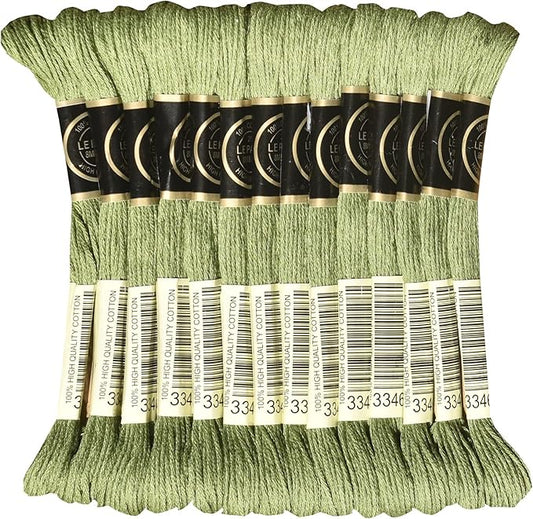 LE PAON Embroidery Floss, 14-Pack Six Strands 100% Long Staple Cotton Embroidery Thread, 8.7-Yard，Color Number：3346,Hunter Green