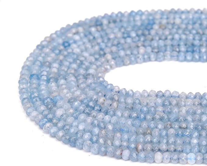 2 Strands Colored Aquamarine Jade Beads for Jewerly Making, 3 * 4mm Faceted Rondelle Gemstone Crystal Beads for DIY Bracelet Necklace Crafts
