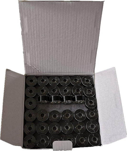 DOUBLELIN Prewound Bobbins, Size A/Style A/Class 15 / SA156 / Size 11.5, Plastic Sided, Polyester, 144 pcs – for Sewing & Embroidery Machines (75D/2 Black)