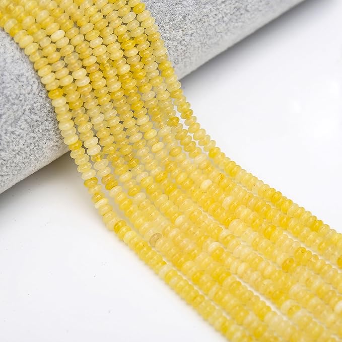 2 Strands (300PCs) Yellow Jade Rondelle Beads, 2 * 4mm Gemstone Loose Spacer Abacus Disk Beads for DIY Bracelet Necklace Earrings Jewelry Making, Craft Supplies Beading Kit