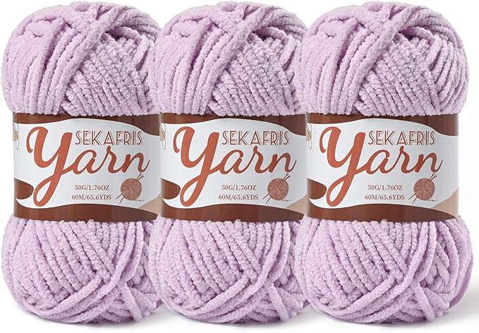 3 Pack Fluffy Velvet Yarn for Crocheting，Baby Blanket Yarn for Crocheting Soft，150g(196.8yds) Amigurumi Yarns，Plush Chenille Crochet Yarns，Puzzle Yarn for Crochet Weaving Craft(3 Light Purple)