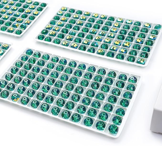 336 pcs 8mm 68 Faceted Crystal Rondelle Sparkly Suncatcher Beads Bulk AB Clear Glass Bead Set for DIY Jewelry Bracelet Necklace Earring Making Crafts Kit (Peacock Green)