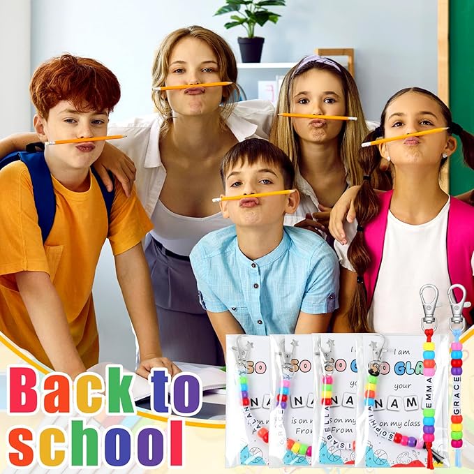 Suncalla 984 Pcs 24 Set Back to School Keychain Making Kit DIY Bead Key Chain Crafts Adjustable Letter Beads Cards Strings Kit Welcome First Day of School Gift Jewelry Making Supplies Party Favors