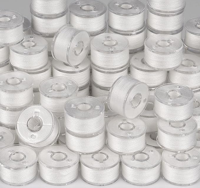 ilauke 90 pcs White Bobbin Thread, Size A Prewound Sewing Thread Bobbins with Clear Storage Plastic Case Box Compatible with Brother Singer Embroidery BabyLock Janome Singer, 60WT