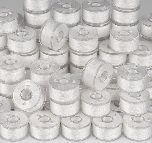 ilauke 90 pcs White Bobbin Thread, Size A Prewound Sewing Thread Bobbins with Clear Storage Plastic Case Box Compatible with Brother Singer Embroidery BabyLock Janome Singer, 60WT