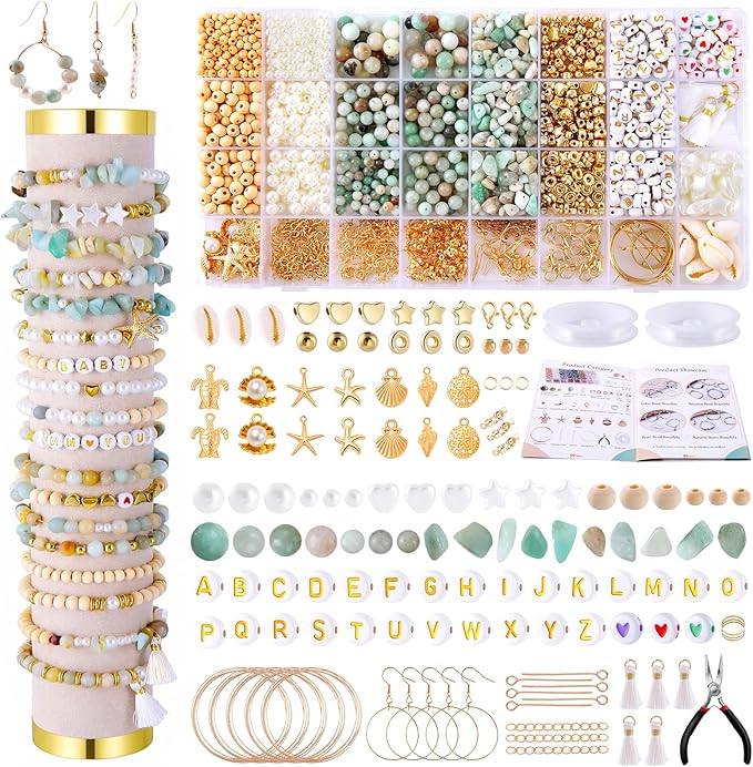 Wurosi 1927 PCS Jewelry Making Supplies Kit, Charm Bracelet Making Kit for Adults, Natural Stone Beads for Irregular Natural Stone, DIY Bracelet/Necklace/Earring/Rings