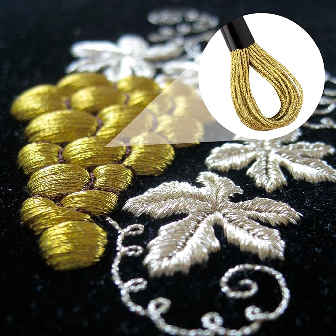3 Skeins Metallic Embroidery Floss, Glitter Gold Embroidery Thread String, Polyester Cross-Stitch Threads for Hand Embroidery, String Art, DIY Bracelet- Gold