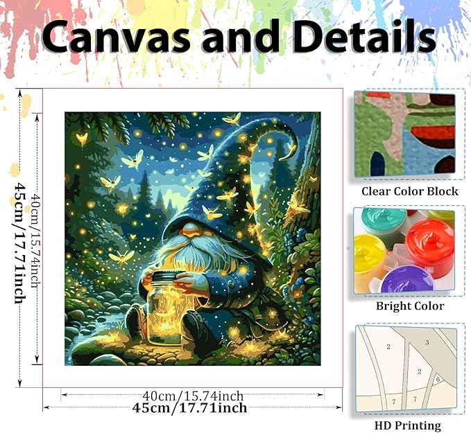 Gnome Paint by Numbers Kit for Adults Beginners, Adult Paint by Number Kits on Canvas Gnome, Painting by Number DIY Crafts Acrylic for Gift Home Decor 16x16 in