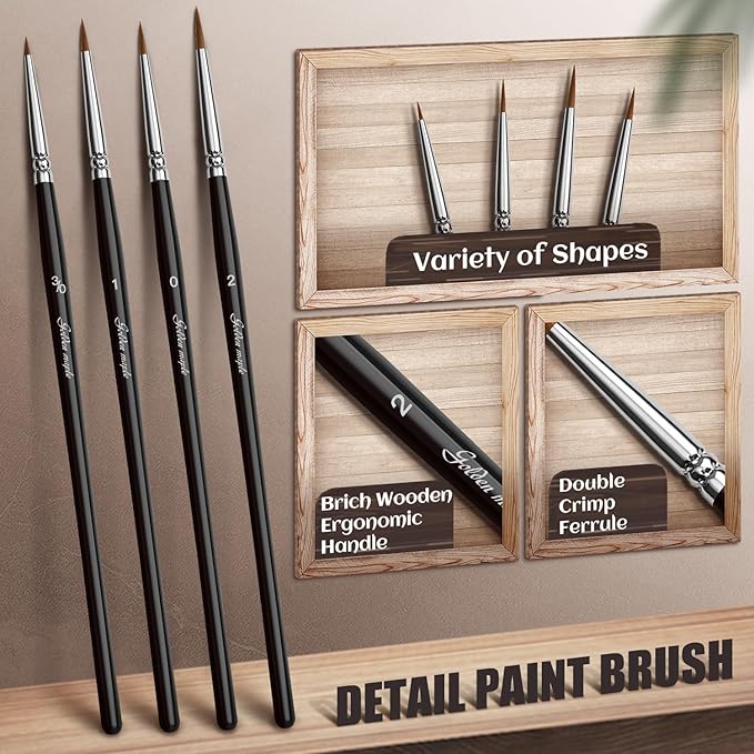 Golden Maple Drybrush Miniature Paint Brushes -10pcs Micro Detail Paint Brush Set, Small Fine Detail Brushes for Acrylics, Watercolors & Paint by Number, Figurine