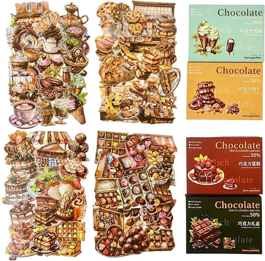 TIAMECH Rich Chocolate PET Stickers - 200 Pcs Sweet Biscuit Cake Ice Cream & Gift Box Design, Waterproof Sticker for Journaling & Scrapbooking, Junk Journal Supplies, Ephemera & DIY Crafts