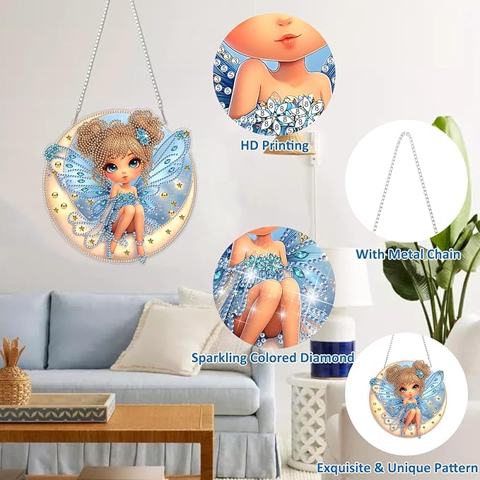DOMROM Fairy Diamond Art Hanging Kits for Adults, Special Shaped Crystal Diamond Painting Fairy Pendant, DIY Diamond Art Suncatchers for Home Garden Wall Decor Gift