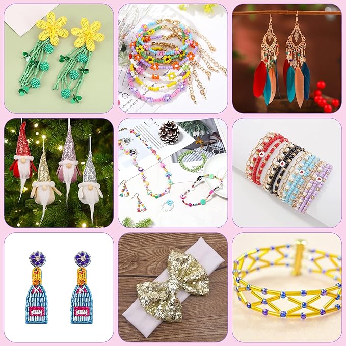 Assorted Beads for Jewelry Making, Glass Seed Bugle Tube Beads Loose Sequins Multiple Sizes for Crafts Sewing Jewelry Making