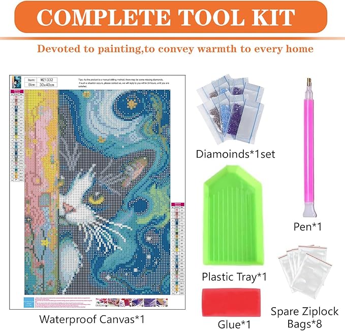 igoodom Cat Diamond Art Kits for Adults, Black Cat Diamond Painting Kit, Full Drill Round Diamond Art Kits, DIY Gem Art and Crafts for Home Wall Decor Gift 12x16inch
