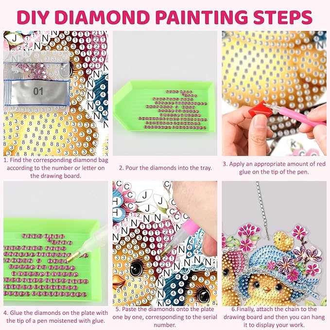 MEIYUDA Bird Diamond Art Hanging Kits for Adult, Flowers Bird Diamond Painting Hanging Kits Ornaments, DIY Special Shaped Rhinestone Window Pendants Kit for Home Garden Wall Decor Gift