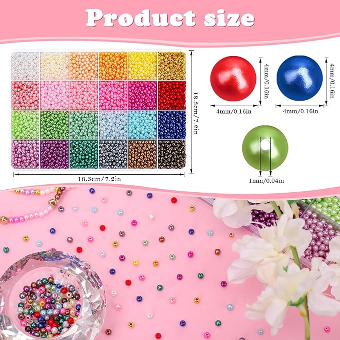 BONNY BOXX 4880 PCs Pearl Beads Set for Jewelry Making, 4MM Round ABS Faux Pearls with Holes for Bracelets, Necklaces, Earrings, Vase Filler