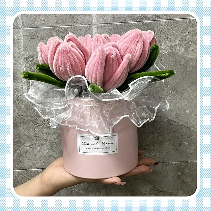 400 Pcs Thick Pipe Cleaners,Craft Supplies Floral Bonquet,DIY Flower Making Kit for Starter with Floral Wires, Gardening Tape,Stamen (Pink+Blue+Purple+Green)