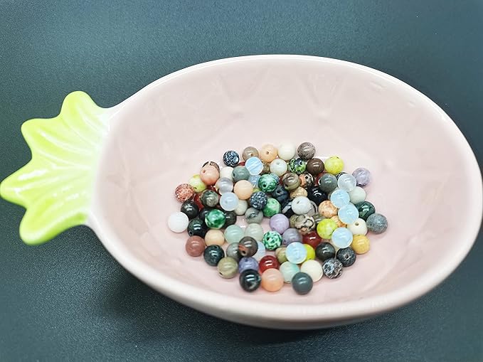 Yephac 1200pcs 6mm Natural Round Stone Beads - Gemstone Loose Beads Hole Size 1mm for Bracelet Necklace Earrings Jewelry Making, Box Packed (24 Material-2, 6mm)