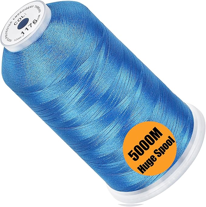 New brothread - Single Huge Spool 5000M Each Polyester Embroidery Machine Thread 40WT for Commercial and Domestic Machines - Light Royal Blue