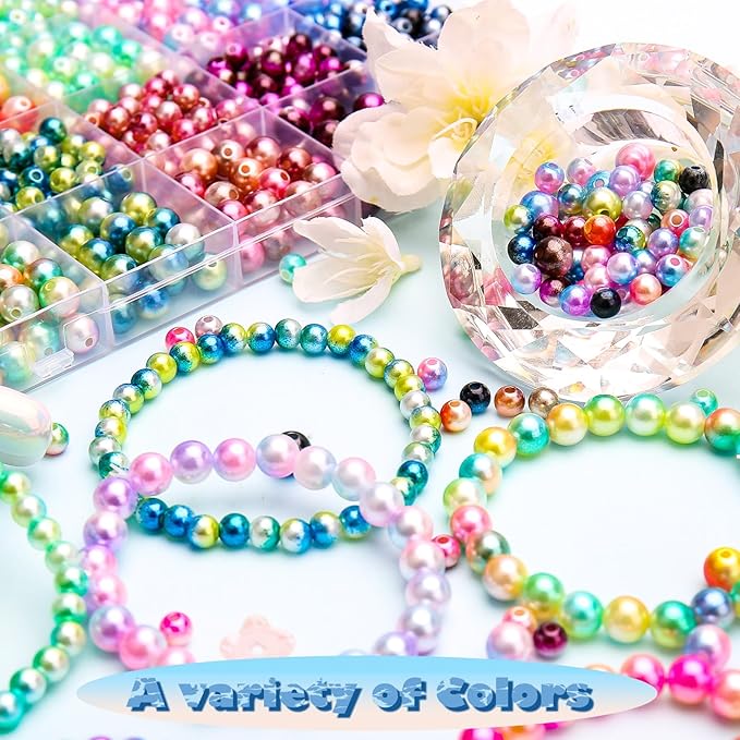 BONNY BOXX 1020PCs 6 & 8MM Gradient Mermaid ABS Pearl Beads Set for Jewelry Making Loose Round Faux Pearls with Holes for Bracelet Necklace Earring Accessories Vase Filler