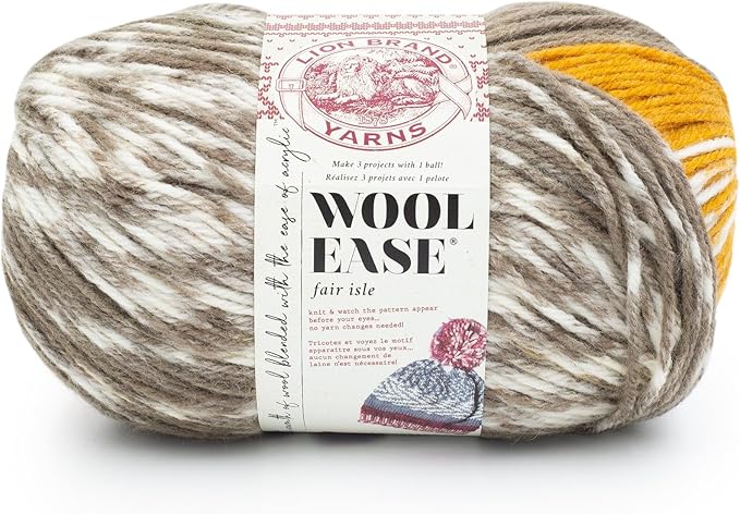 Lion Brand Yarn Wool Ease Fair Isle, Yarn for Knitting, Golden/Taupe, 1 Pack