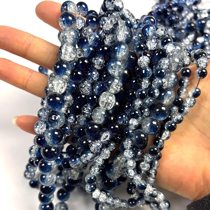 Glass Beads for Jewelry Making, 315Pcs Crackle Round 6/8/10mm Crystal Beads for Bracelet Craft Necklace Earring Making Wine Charms Wind Chimes, Murray and White Color