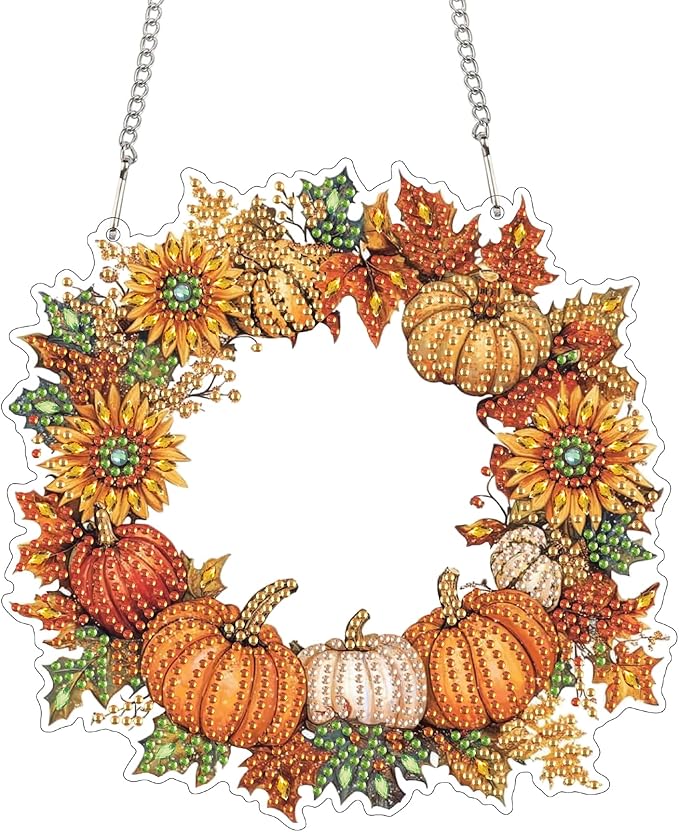 Bimkole Halloween Diamond Art Hanging Kit for Adult, DIY 5D Diamond Art Pumpkin Window Pendant, Acrylic Crystal Art Hanging Ornament Home Wall Garden Front Door Sign Outdoor Decor 7.8x7.8 Inch