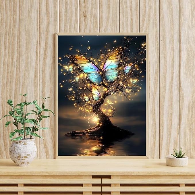 WUDWL Butterfly Diamond Art Kits for Adults - Diamond Painting Kits for Adults Beginner, Tree of Life DIY 5D Full Drill Gem Art for Home Wall Decor 12x16 inch