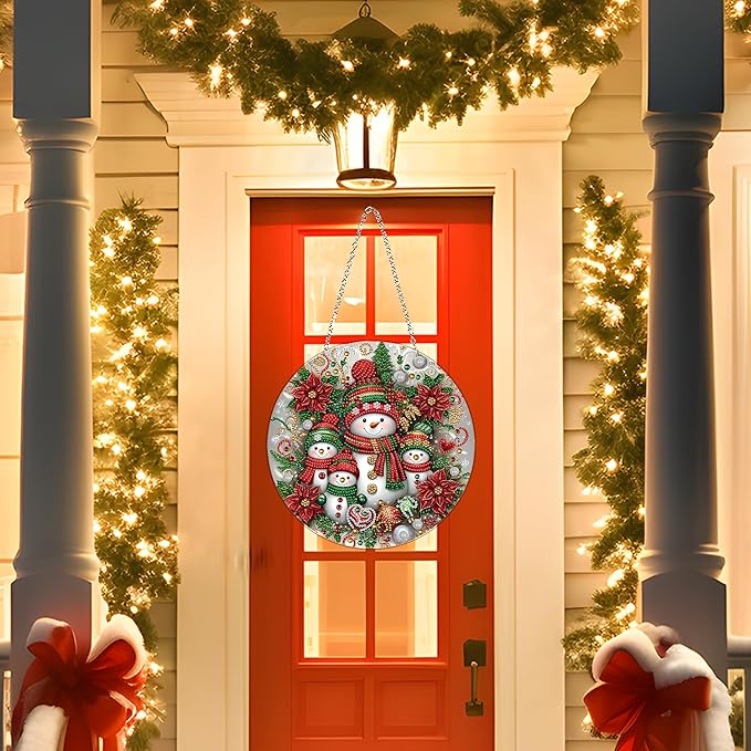 DIY Diamond Art Painting Wreath Kits，Special Shaped Rhinestone Hanging Ornament Diamond Art Window Pendants for Gift Home Garden Wall Hanging Kits,Double Sided (Snowman-1)