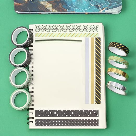 Mr. Pen Midnight Garden Washi Tape Set, 8 Rolls, Gold Foil Decorative Tape, Washi Tapes, Scrapbook Tape, Craft Tape