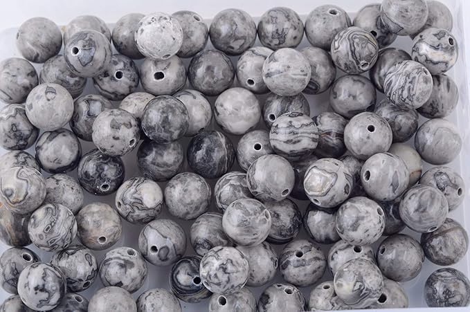 Natural Stone Beads 100pcs Round Genuine Real Stone Beading Loose Gemstones Hole Size 1mm DIY Smooth Bead for Bracelet Necklace Earrings Jewelry Making (Map Jasper, 8mm)