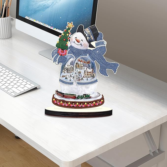 Christmas Diamond Art Tabletop Decoration, DIY Snowman and Christmas tree, Diamond Art 5D Special Shape Crystal Diamond Partial Diamond Art Painting Mosaic Handicraft, Home Office Tabletop Decor Gift