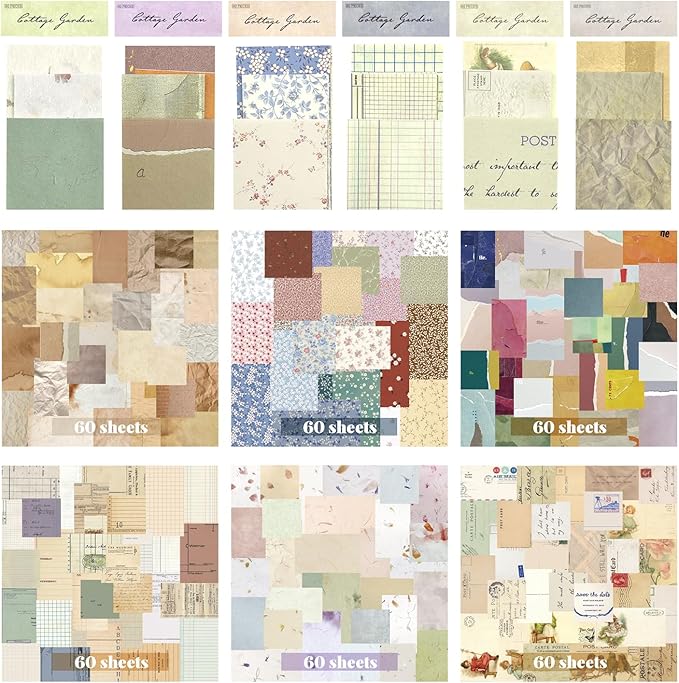 360Pcs Vintage Decor Scrapbook Supplies Kit, Rice Scrapbook Paper, For Junk Journal Supplies, Decoupage Paper,Card Making,And Decoupage Supplies DIY Mixed Media Collage Card