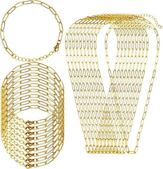 20Pcs Chain Charm Necklace Bracelet Making Kit, Adjustable Paperclip Bracelet necklace chains for charm jewelry making Alloy Link Chains with Lobster Clasps for Women DIY Jewelry Making (Gold)