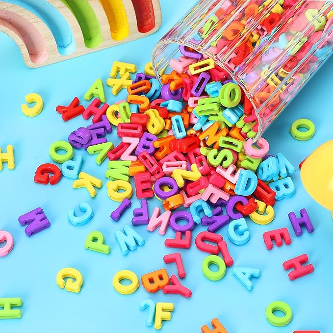 Augshy 700Pcs Large Letter Beads Colorful Plastic A-Z Mixed Alphabet Shape Beads for Jewelry Making Bracelets Necklaces Key Chains Shoelaces Crafts Party Decor(9x12mm)