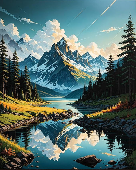 Paint By Numbers Kit For Adults, Mountain Paint By Number Kits For Beginner Landscape Acrylic On Canvas Mountains Diy Oil Painting Kit Adults' Paint-By-Number Kits For Gift Home Wall Decor 16x20 Inch