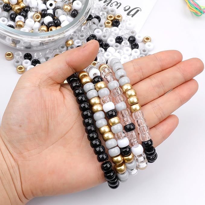 gmma black white pony beads for bracelet colourful plastic beads for jewelry making halloween beads for friendship bracelets 6x9mm gold beads for diy bracelet necklace party decoration supplies