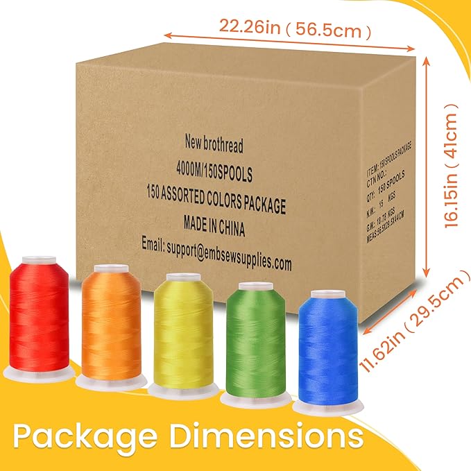 New brothread Embroidery Machine Thread 4000M/4400YD Each Spool Mega Kit 150 Vibrant Colors 40WT for Commercial, Industrial, Home-Used Embroidery Machines
