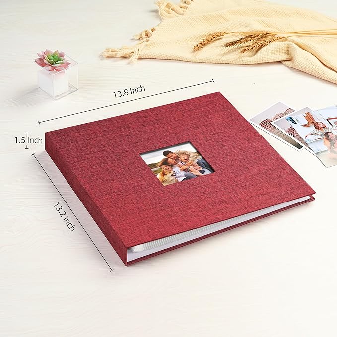 Mublalbum 12x12 Inch DIY Scrapbook Photo Album with 40 Plastic Sleeves 80 Pages Linen Cover 3 Ring Folder Binder for Wedding Baby Family and DIY Projects (Red)